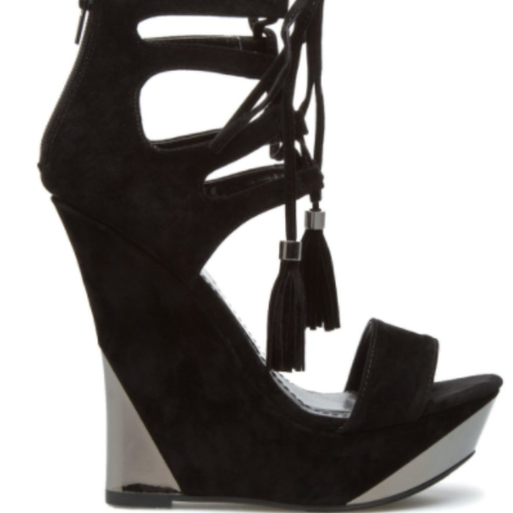 Shanina Black & Silver Lace-up Wedge